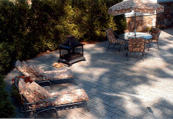 stamped concrete outdoor fireplace