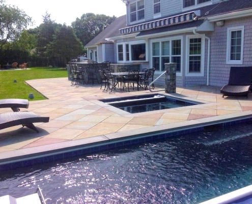 pool apron hottub lap pool stone and stamped concrete – Set in Stone of New England - Masonry Services