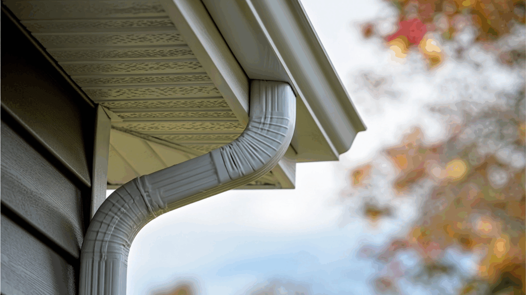 Properly installed gutter downspout directing water away from foundation to prevent cracks