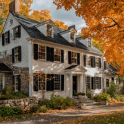 Historic Rhode Island colonial home and fall foliage to explain stone and concrete foundations in RI